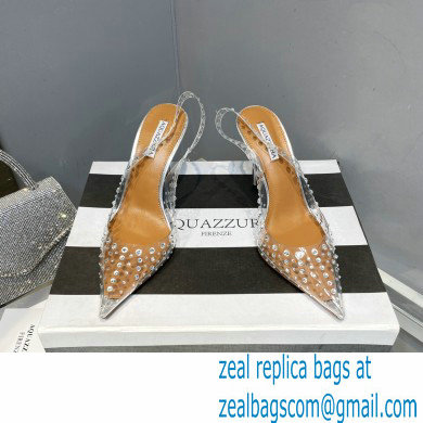 Aquazzura Heel 10.5cm PVC Starburst Crystal Slingback Pumps Silver 2023