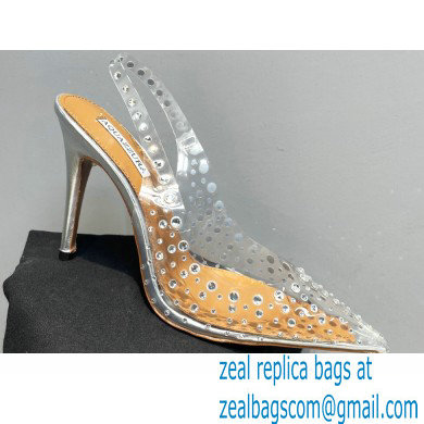 Aquazzura Heel 10.5cm PVC Starburst Crystal Slingback Pumps Silver 2023