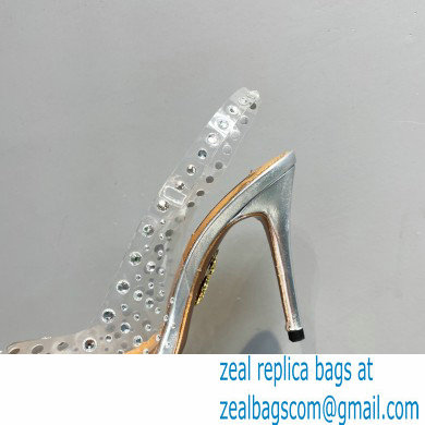 Aquazzura Heel 10.5cm PVC Starburst Crystal Slingback Pumps Silver 2023