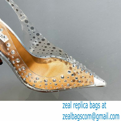 Aquazzura Heel 10.5cm PVC Starburst Crystal Slingback Pumps Silver 2023