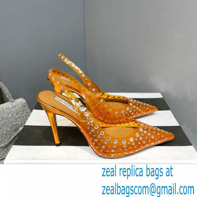 Aquazzura Heel 10.5cm PVC Starburst Crystal Slingback Pumps Yellow 2023
