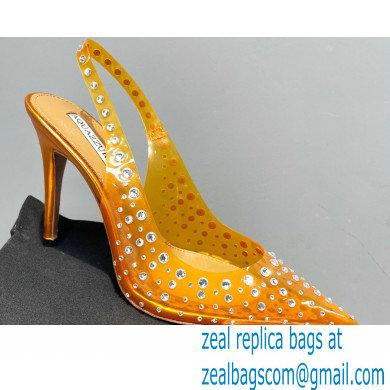 Aquazzura Heel 10.5cm PVC Starburst Crystal Slingback Pumps Yellow 2023