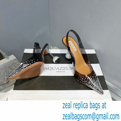 Aquazzura Heel 8.5cm PVC Yes Darling Crystal Slingback Pumps Black 2023