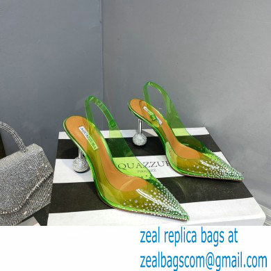 Aquazzura Heel 8.5cm PVC Yes Darling Crystal Slingback Pumps Green 2023 - Click Image to Close