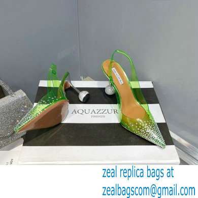 Aquazzura Heel 8.5cm PVC Yes Darling Crystal Slingback Pumps Green 2023 - Click Image to Close