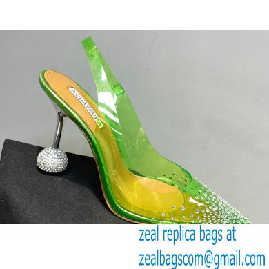 Aquazzura Heel 8.5cm PVC Yes Darling Crystal Slingback Pumps Green 2023 - Click Image to Close