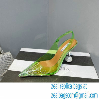 Aquazzura Heel 8.5cm PVC Yes Darling Crystal Slingback Pumps Green 2023 - Click Image to Close