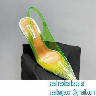 Aquazzura Heel 8.5cm PVC Yes Darling Crystal Slingback Pumps Green 2023