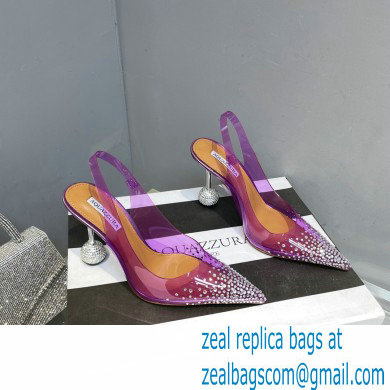 Aquazzura Heel 8.5cm PVC Yes Darling Crystal Slingback Pumps Purple 2023 - Click Image to Close