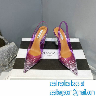 Aquazzura Heel 8.5cm PVC Yes Darling Crystal Slingback Pumps Purple 2023 - Click Image to Close