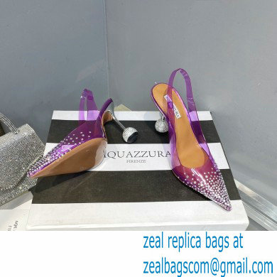Aquazzura Heel 8.5cm PVC Yes Darling Crystal Slingback Pumps Purple 2023 - Click Image to Close