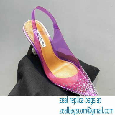 Aquazzura Heel 8.5cm PVC Yes Darling Crystal Slingback Pumps Purple 2023 - Click Image to Close