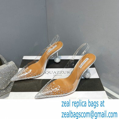 Aquazzura Heel 8.5cm PVC Yes Darling Crystal Slingback Pumps Silver 2023 - Click Image to Close