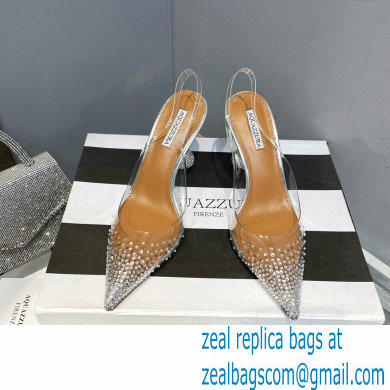 Aquazzura Heel 8.5cm PVC Yes Darling Crystal Slingback Pumps Silver 2023 - Click Image to Close