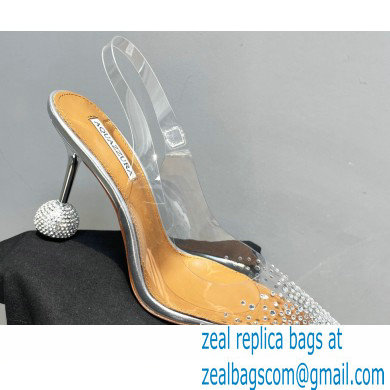 Aquazzura Heel 8.5cm PVC Yes Darling Crystal Slingback Pumps Silver 2023 - Click Image to Close