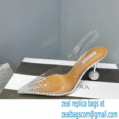 Aquazzura Heel 8.5cm PVC Yes Darling Crystal Slingback Pumps Silver 2023 - Click Image to Close