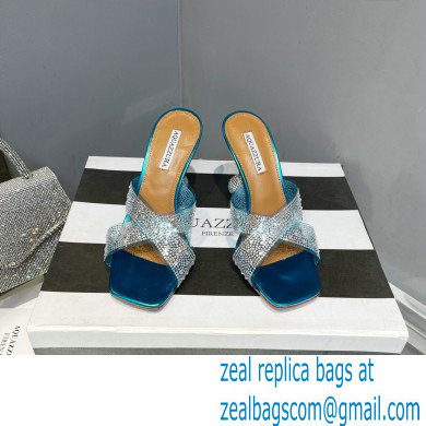 Aquazzura Heel 8.5cm Plexi Yes Darling Crystal Mules Blue 2023