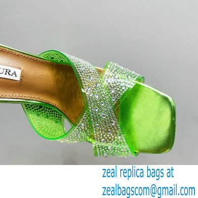 Aquazzura Heel 8.5cm Plexi Yes Darling Crystal Mules Green 2023