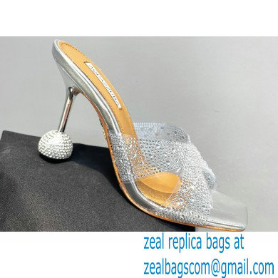 Aquazzura Heel 8.5cm Plexi Yes Darling Crystal Mules Silver 2023