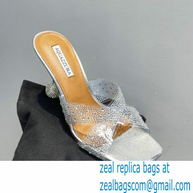 Aquazzura Heel 8.5cm Plexi Yes Darling Crystal Mules Silver 2023