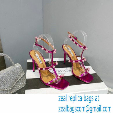 Aquazzura Heel 9.5cm Cha Cha Cha Crystal Sandals Metallic Fuchsia 2023