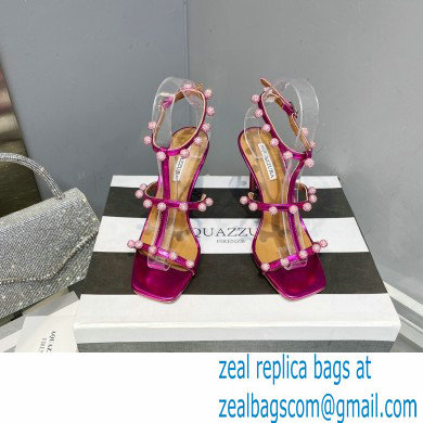 Aquazzura Heel 9.5cm Cha Cha Cha Crystal Sandals Metallic Fuchsia 2023