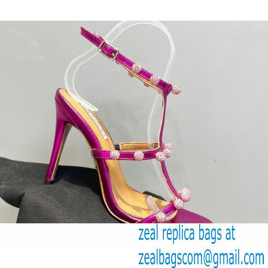 Aquazzura Heel 9.5cm Cha Cha Cha Crystal Sandals Metallic Fuchsia 2023