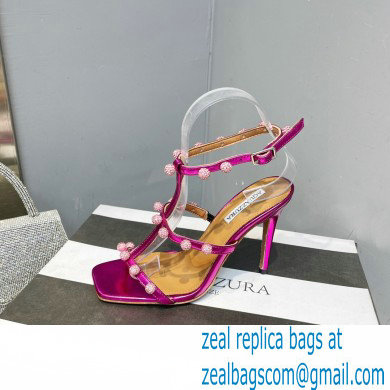 Aquazzura Heel 9.5cm Cha Cha Cha Crystal Sandals Metallic Fuchsia 2023