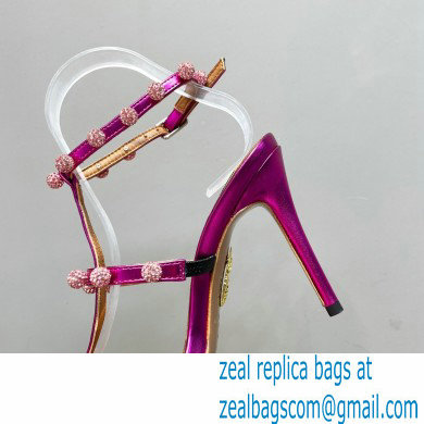 Aquazzura Heel 9.5cm Cha Cha Cha Crystal Sandals Metallic Fuchsia 2023