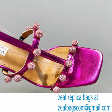 Aquazzura Heel 9.5cm Cha Cha Cha Crystal Sandals Metallic Fuchsia 2023