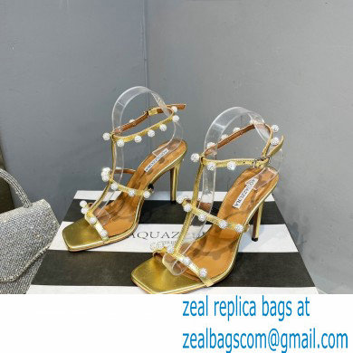 Aquazzura Heel 9.5cm Cha Cha Cha Crystal Sandals Metallic Gold 2023