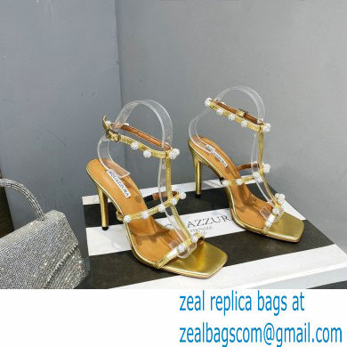 Aquazzura Heel 9.5cm Cha Cha Cha Crystal Sandals Metallic Gold 2023