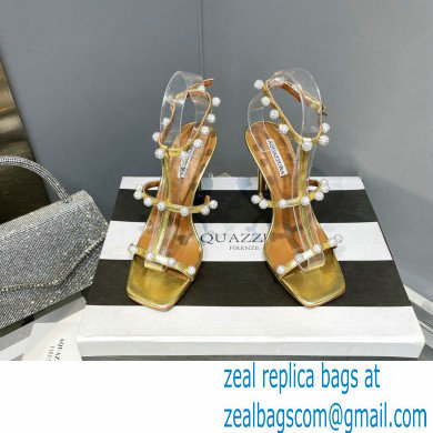 Aquazzura Heel 9.5cm Cha Cha Cha Crystal Sandals Metallic Gold 2023