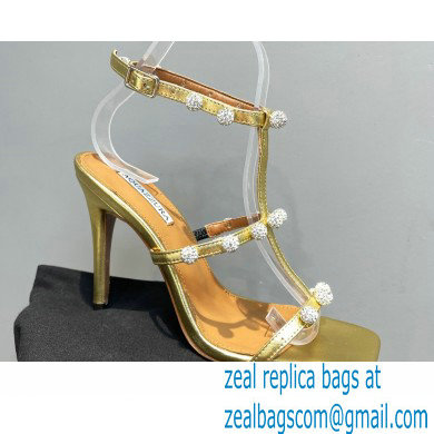 Aquazzura Heel 9.5cm Cha Cha Cha Crystal Sandals Metallic Gold 2023