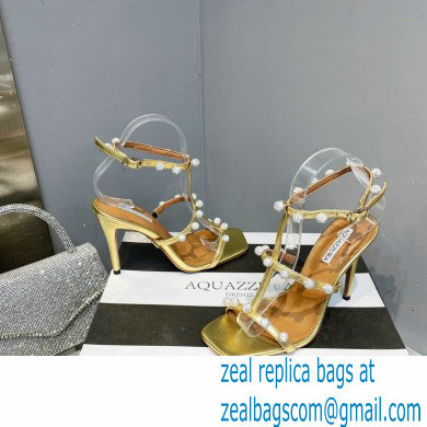 Aquazzura Heel 9.5cm Cha Cha Cha Crystal Sandals Metallic Gold 2023