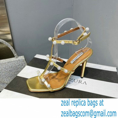 Aquazzura Heel 9.5cm Cha Cha Cha Crystal Sandals Metallic Gold 2023