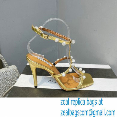 Aquazzura Heel 9.5cm Cha Cha Cha Crystal Sandals Metallic Gold 2023