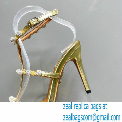 Aquazzura Heel 9.5cm Cha Cha Cha Crystal Sandals Metallic Gold 2023