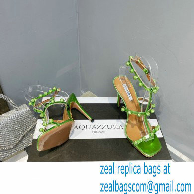 Aquazzura Heel 9.5cm Cha Cha Cha Crystal Sandals Metallic Green 2023