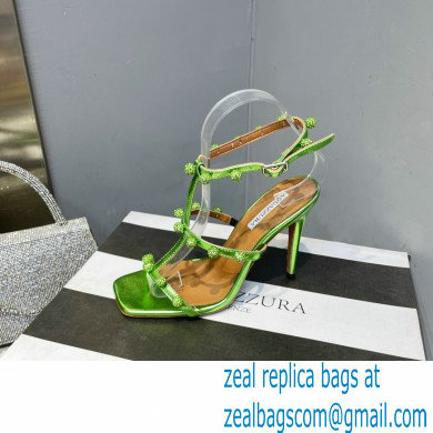 Aquazzura Heel 9.5cm Cha Cha Cha Crystal Sandals Metallic Green 2023