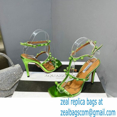 Aquazzura Heel 9.5cm Cha Cha Cha Crystal Sandals Metallic Green 2023