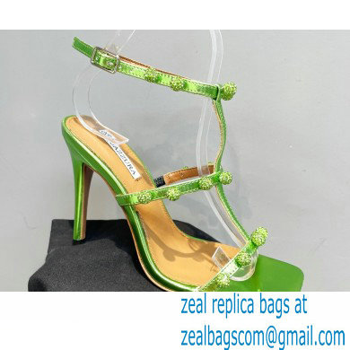 Aquazzura Heel 9.5cm Cha Cha Cha Crystal Sandals Metallic Green 2023