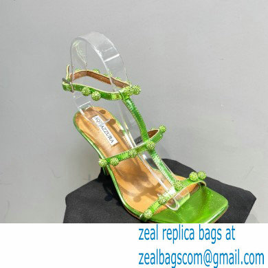 Aquazzura Heel 9.5cm Cha Cha Cha Crystal Sandals Metallic Green 2023