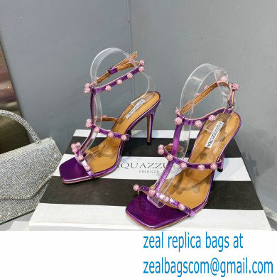 Aquazzura Heel 9.5cm Cha Cha Cha Crystal Sandals Metallic Purple 2023