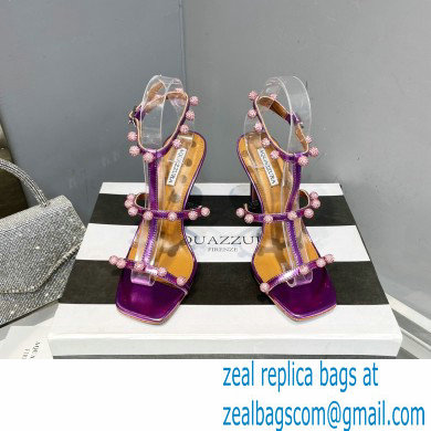 Aquazzura Heel 9.5cm Cha Cha Cha Crystal Sandals Metallic Purple 2023