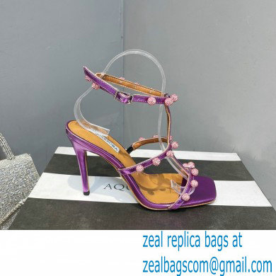Aquazzura Heel 9.5cm Cha Cha Cha Crystal Sandals Metallic Purple 2023
