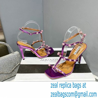 Aquazzura Heel 9.5cm Cha Cha Cha Crystal Sandals Metallic Purple 2023 - Click Image to Close