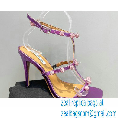 Aquazzura Heel 9.5cm Cha Cha Cha Crystal Sandals Metallic Purple 2023