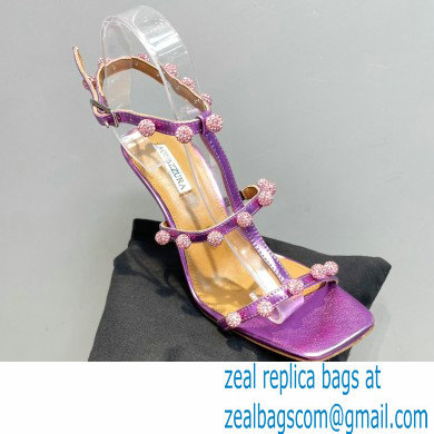 Aquazzura Heel 9.5cm Cha Cha Cha Crystal Sandals Metallic Purple 2023