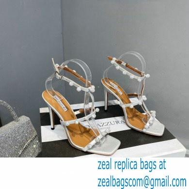 Aquazzura Heel 9.5cm Cha Cha Cha Crystal Sandals Metallic Silver 2023